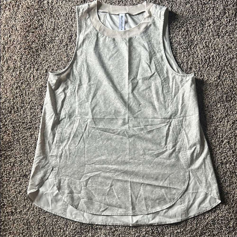 Athleta Gray Cream Sleeveless Muscle Tee